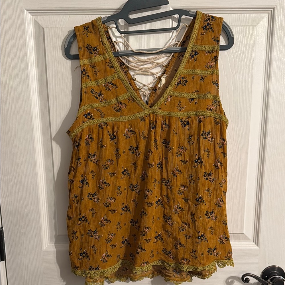 Floral Mustard Sleeveless Top